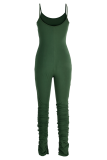Army Green Sexy Solid Hollowed Out Spaghetti Strap Skinny Jumpsuits