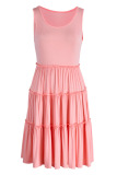 Pink Casual Solid Patchwork Fold O Neck A Line Dresses