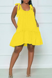 Yellow Casual Solid Bandage Patchwork Spaghetti Strap A Line Dresses