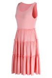 Pink Casual Solid Patchwork Fold O Neck A Line Dresses