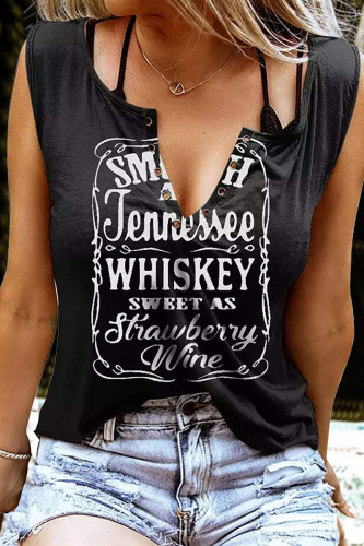 Black Fashion Casual Letter Print Patchwork V Neck Tops