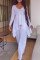 White Fashion Casual Solid Patchwork Asymmetrical V Neck Long Sleeve Two Pieces