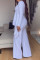 White Fashion Casual Solid Patchwork Asymmetrical V Neck Long Sleeve Two Pieces