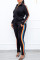 Black Fashion Casual Striped Patchwork Zipper Collar Long Sleeve Two Pieces