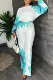White Fashion Casual Print Patchwork O Neck Long Sleeve Two Pieces