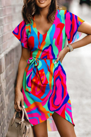 Street Solid Bandage Patchwork V Neck Irregular Dress Dresses(3 Colors)