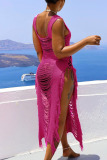 White Sexy Solid Tassel Bandage Hollowed Out Patchwork Asymmetrical Swimwears Cover Up