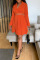 Tangerine Red Casual Solid Patchwork Buttons Fold Turn-back Collar Long Sleeve Two Pieces