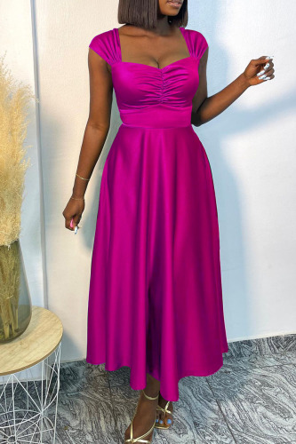 Rose Red Sexy Solid Patchwork Square Collar Straight Dresses