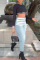 Light Blue Casual Solid Patchwork Strap Design High Waist Denim Jeans