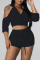 Black Casual Solid Patchwork Hooded Collar Short Sleeve Two Pieces