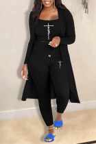 Black Casual Print Patchwork U Neck Long Sleeve Two Pieces