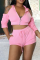 Pink Casual Solid Patchwork Hooded Collar Short Sleeve Two Pieces