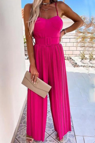 Red Sexy Solid Patchwork Fold Spaghetti Strap Straight Jumpsuits