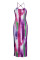 Purple Sexy Print Hollowed Out Patchwork Slit Spaghetti Strap One Step Skirt Dresses