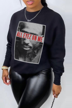 Black Fashion Street Print Patchwork Letter O Neck Tops