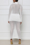 White Sexy Solid Patchwork See-through Half A Turtleneck One Step Skirt Dresses