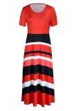 Black Casual Elegant Striped Print Patchwork O Neck A Line Dresses