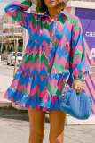 Multi-color Casual Print Patchwork Shirt Collar A Line Dresses
