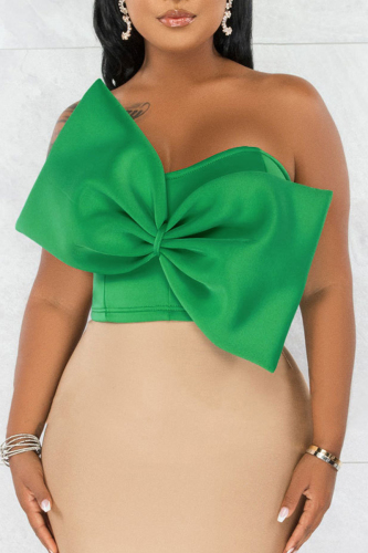 Green Sexy Solid Patchwork Strapless Tops