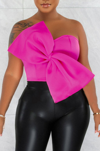 Rose Red Sexy Solid Patchwork Strapless Tops