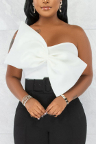 White Sexy Solid Patchwork Strapless Tops