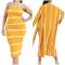 Yellow Fashion Striped Strap Design Printing Strapless Plus Size Two Pieces