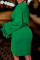 Green Elegant Solid Patchwork Feathers V Neck Irregular Dress Dresses