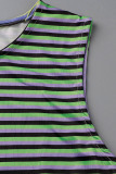 Purple Green Casual Striped Print Patchwork O Neck Sleeveless Two Pieces
