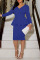 Royal Blue Casual Work Solid Patchwork Flounce V Neck One Step Skirt Dresses