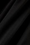 Black Elegant Solid Patchwork With Bow Oblique Collar One Step Skirt Dresses(Without Belt)