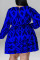 Blue Casual Print Bandage Patchwork O Neck Straight Plus Size Dresses