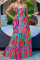 Green Fashion Sexy Print Hollowed Out Backless Spaghetti Strap Long Dress Dresses