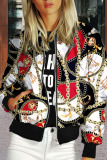 Rose Red Casual Print Patchwork Zipper Outerwear