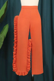 Orange Casual Solid Patchwork Stringy Selvedge Plus Size 
