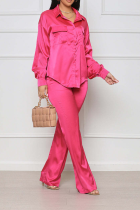 Rose Red Fashion Solid Patchwork Turndown Collar Long Sleeve Two Pieces