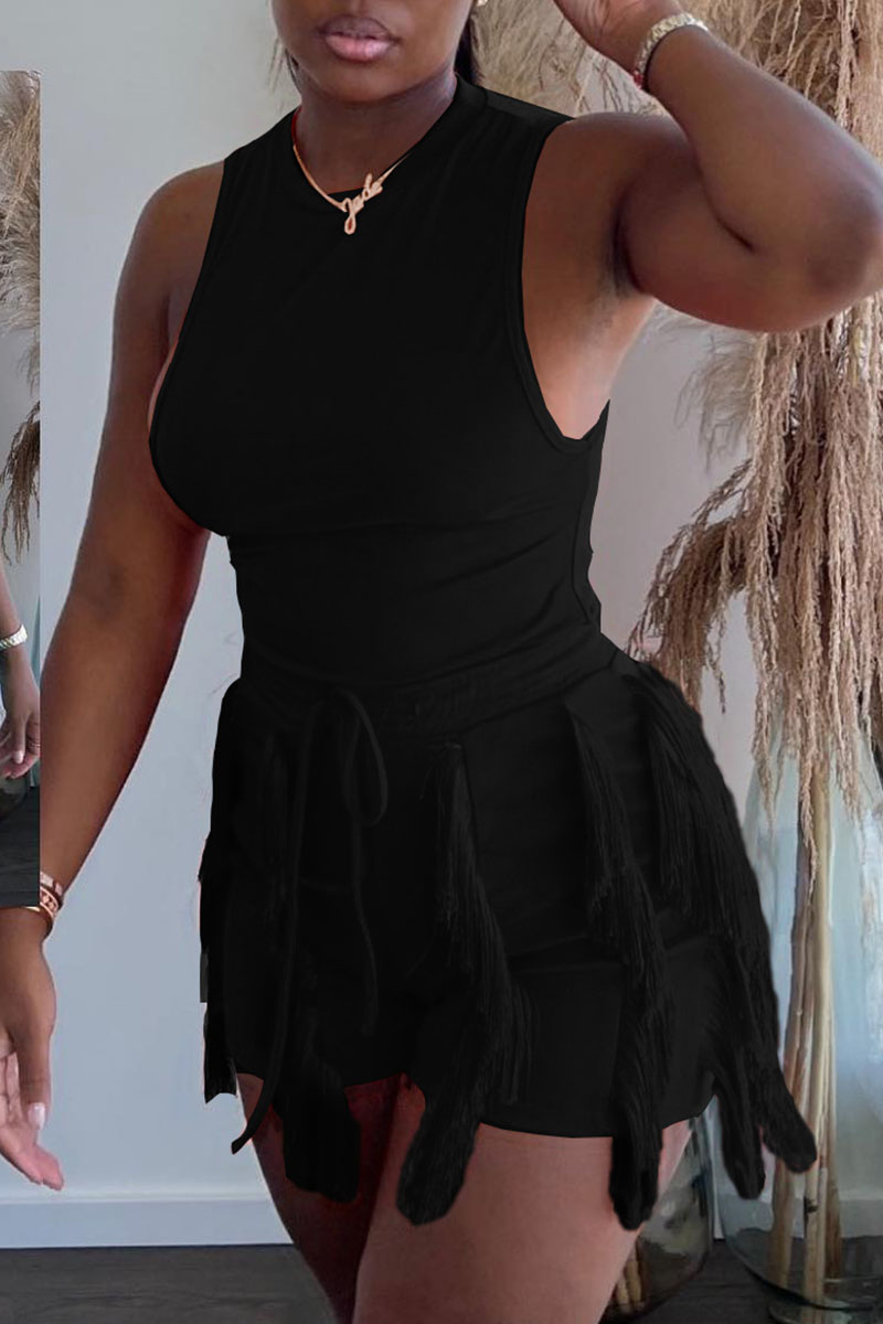 Casual Daily Solid Color Buttons Patchwork O Neck Sleeveless Two Pieces(4 Colors)