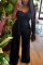 Black Fashion Sexy Solid Feathers One Shoulder Regular Jumpsuits