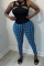 Blue Sexy Print Fold Skinny High Waist Pencil Full Print Bottoms