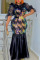 Black Elegant Solid Sequins Patchwork V Neck Trumpet Mermaid Plus Size Dresses