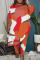 Rose Red Fashion Casual Print Asymmetrical O Neck Plus Size Two Pieces