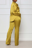 Yellow Fashion Solid Patchwork Turndown Collar Long Sleeve Two Pieces