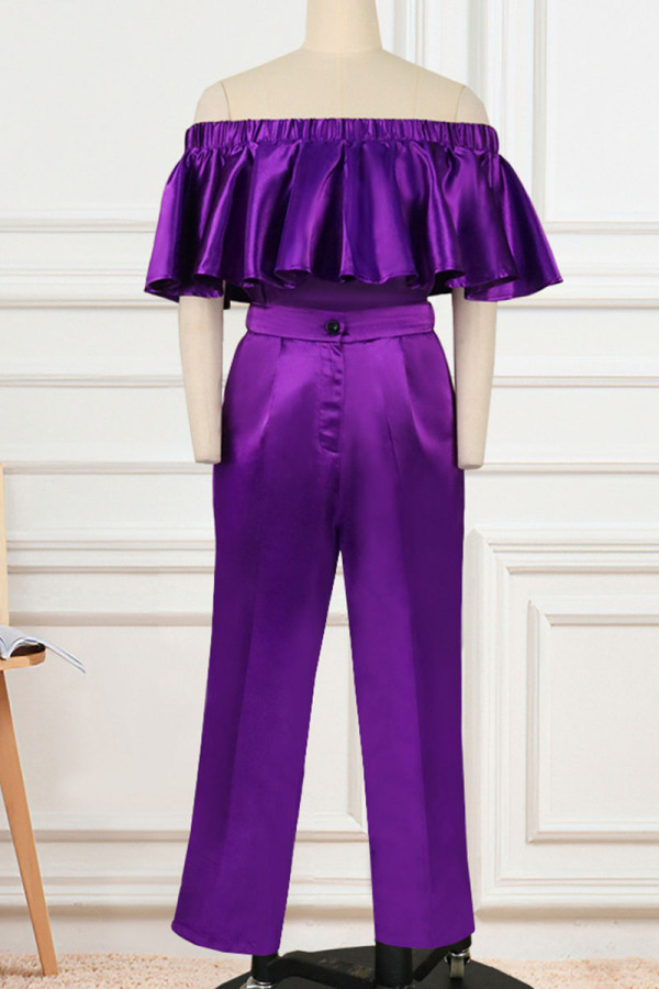 Wholesale Purple Casual Solid Patchwork Flounce Off The Shoulder Half Sleeve Two Pieces K58660 1 9428