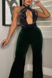 Purple Fashion Sexy Patchwork Sequins Sequined Halter Skinny Jumpsuits