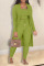 Green Casual Solid Patchwork Long Sleeve Three Pieces