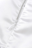 White Elegant Solid Patchwork Square Collar Evening Dress Dresses