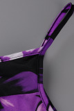 Purple Sexy Print Patchwork Spaghetti Strap Sling Dress Plus Size Dresses