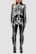 Black White Punk Print Patchwork Half A Turtleneck Skinny Jumpsuits