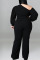 Black Casual Solid Bandage Patchwork Oblique Collar Plus Size Jumpsuits