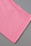 Pink Casual Print Bandage Patchwork V Neck Straight Dresses